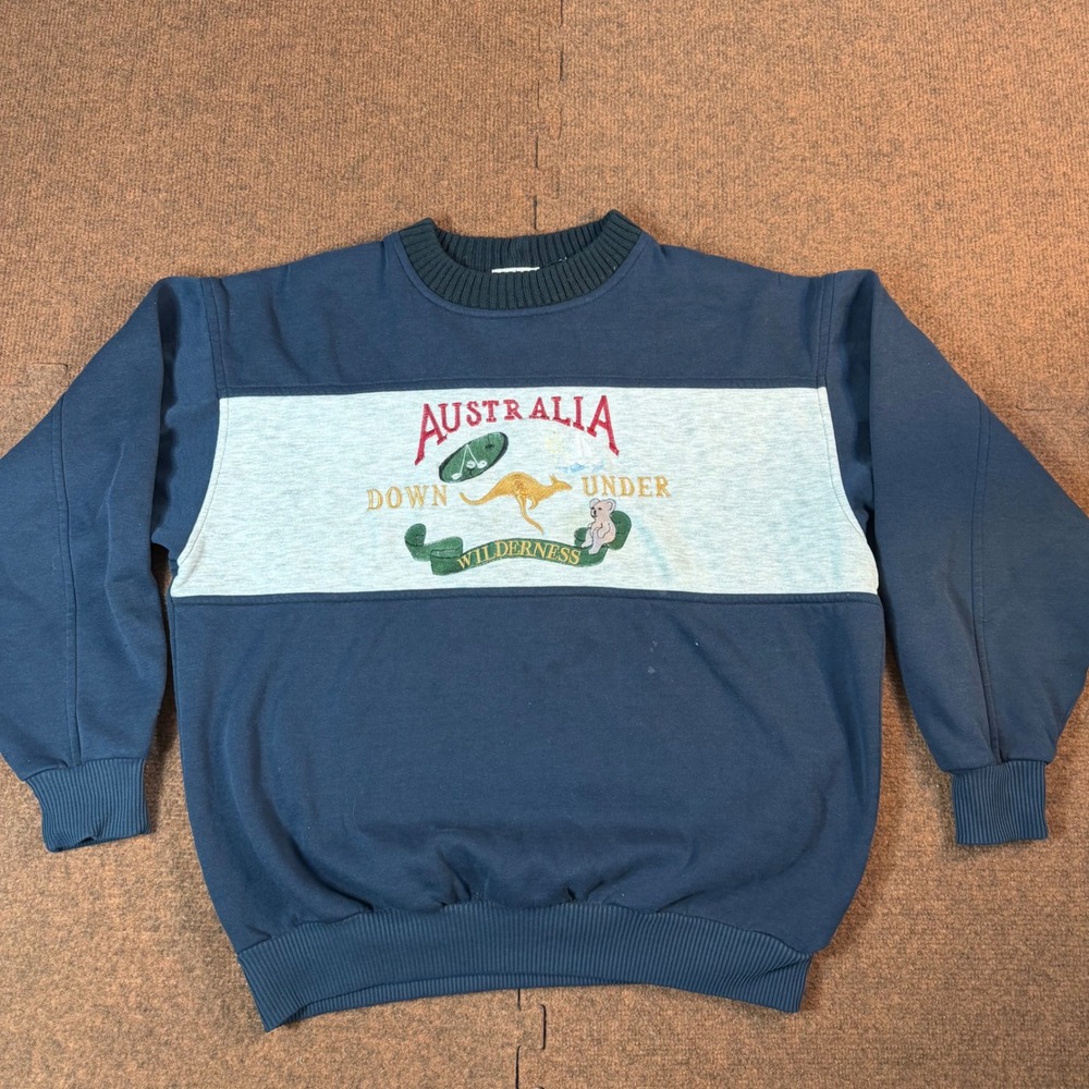 Australia Down Under Wilderness Sweatshirt Navy Blue Kangaroo Koala Embroidered